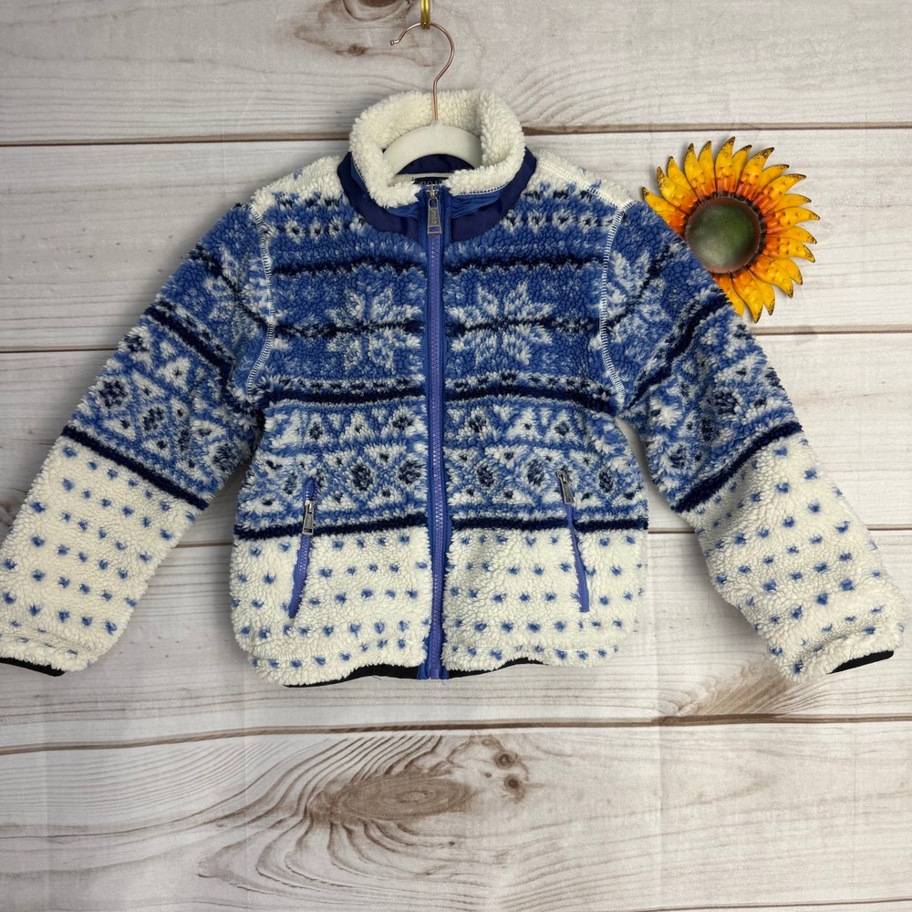 Polo Ralph Lauren Girls Fleece Jacket Fair Isle Snowflake Blue White Size 6